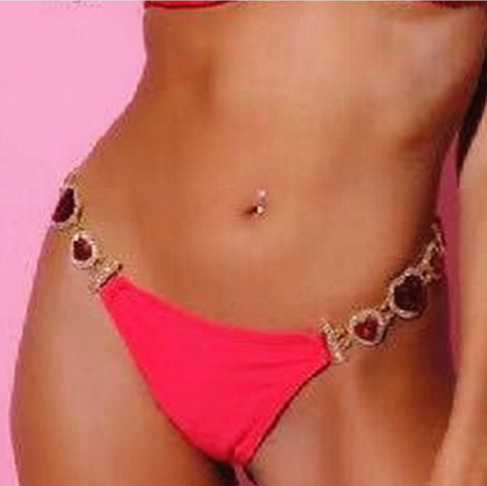 Callie Lives Red and Gold Bikini Triangle Top - Picture 3 of 4